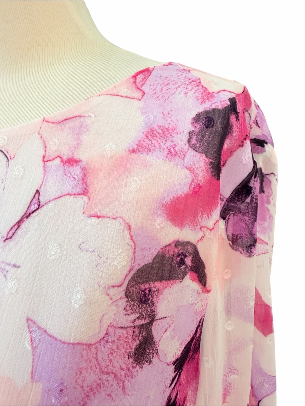 KASPER Floral Flutter Sleeve Blouse Sz M - Picture 5 of 7